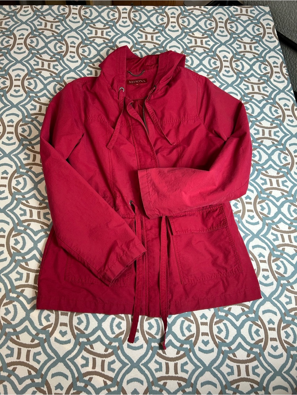 Merona Women's Bright Red Lightweight Utility Jacket with Drawstring Waist
